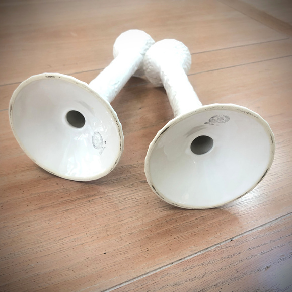 Pair of White Embossed Ceramic Candle Sticks - Picture 5 of 5